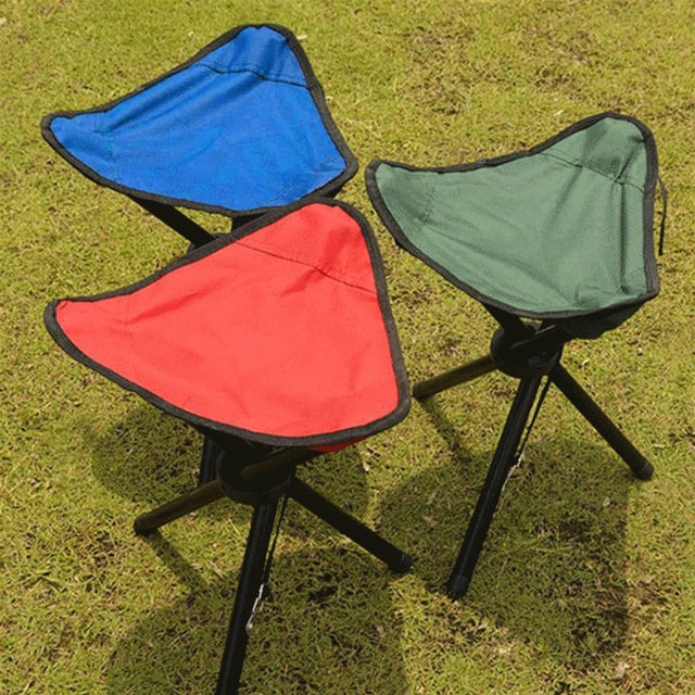 Folding Collapsible Foldable Step Stool with Triangular Fabric Seat and Tripod Metal Frame - Image 2