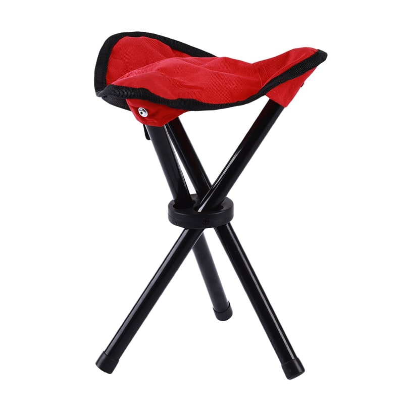 Folding Collapsible Foldable Step Stool with Triangular Fabric Seat and Tripod Metal Frame - Image 4