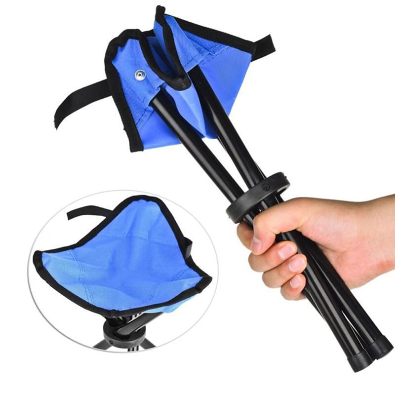 Folding Collapsible Foldable Step Stool with Triangular Fabric Seat and Tripod Metal Frame - Image 5
