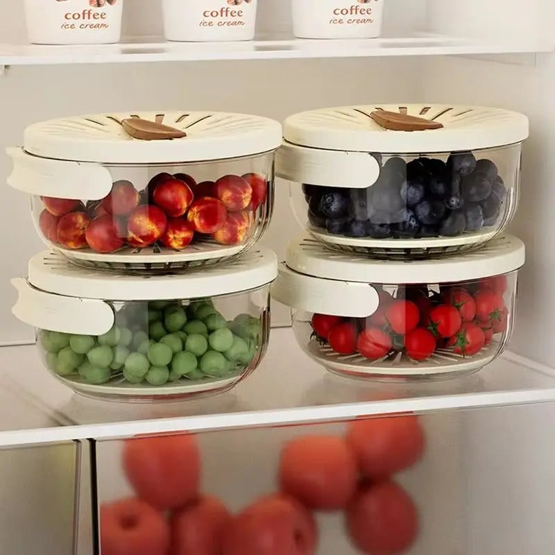 Food Storage Container with Removable Colander Ventilated Lid and Folding Handle for Produce - Image 4