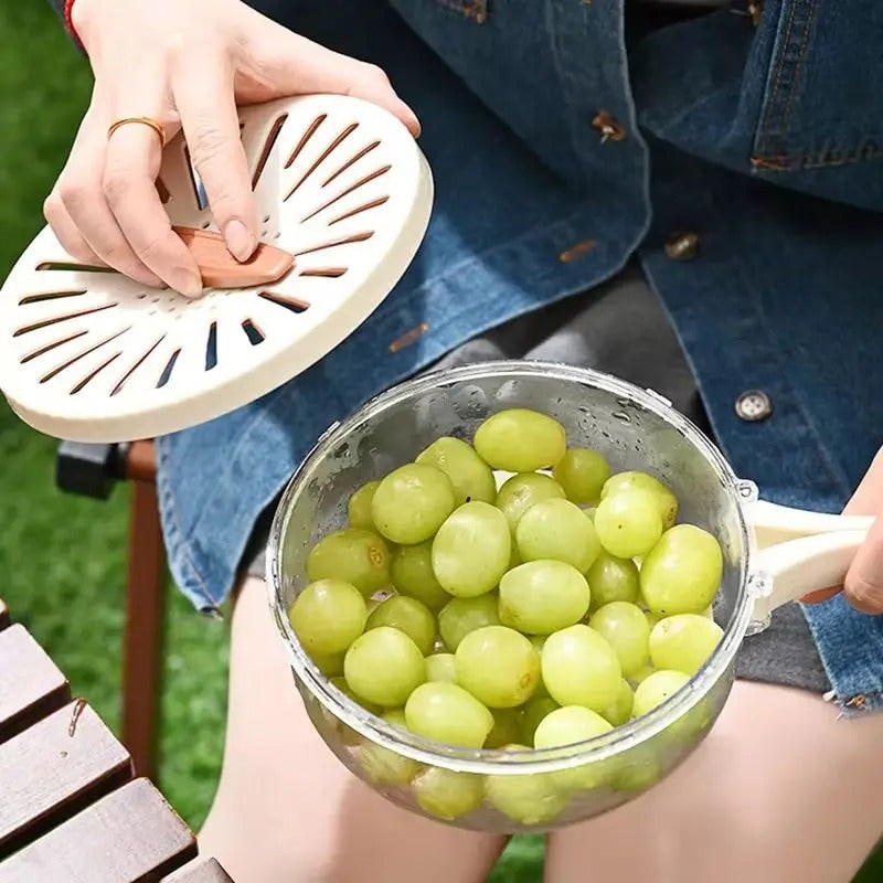 Food Storage Container with Removable Colander Ventilated Lid and Folding Handle for Produce - Image 5