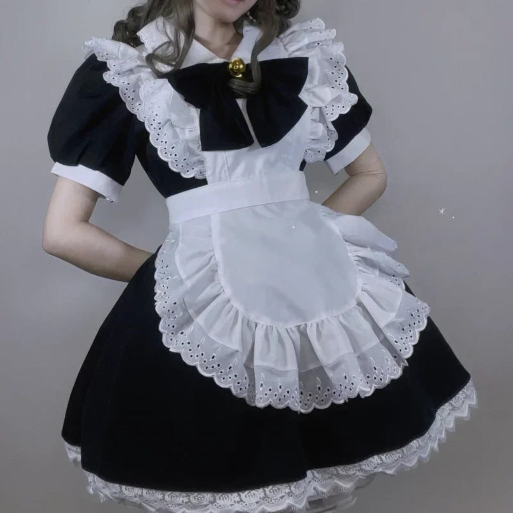 French Maid Costume with Ruffled Apron for Halloween - Image 1