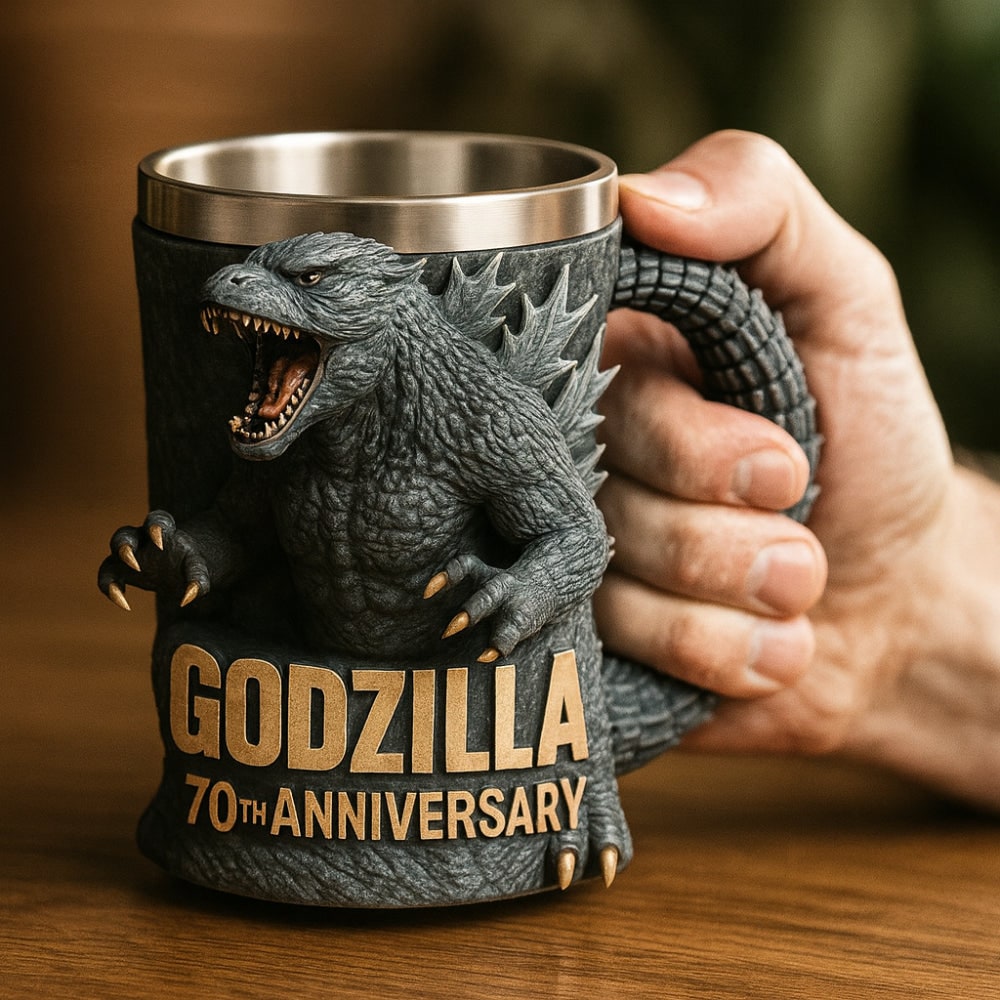 Fun Coffee Mug Novelty Monster Sculpted Stainless Steel 3D Relief - Image 1