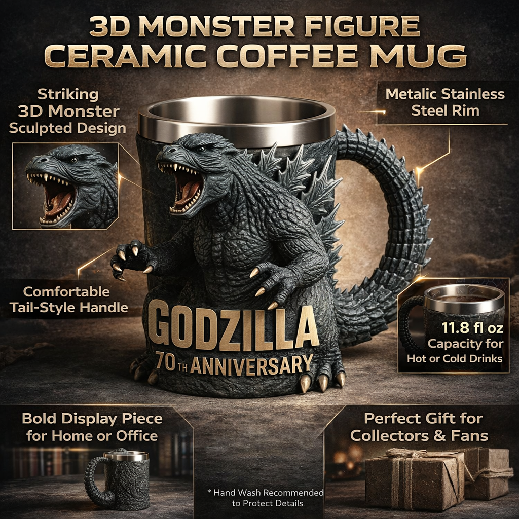 Fun Coffee Mug Novelty Monster Sculpted Stainless Steel 3D Relief - Image 4