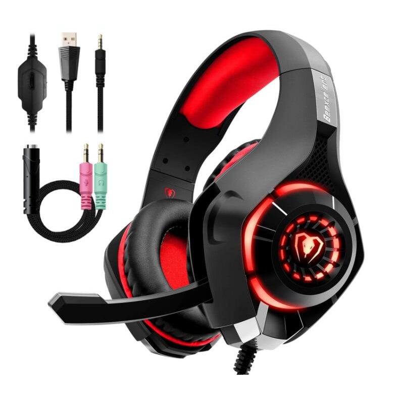 Gaming Headphones with Mic and LED Lights Wired Headset with Microphone USB and 3.5mm Jack - Image 1