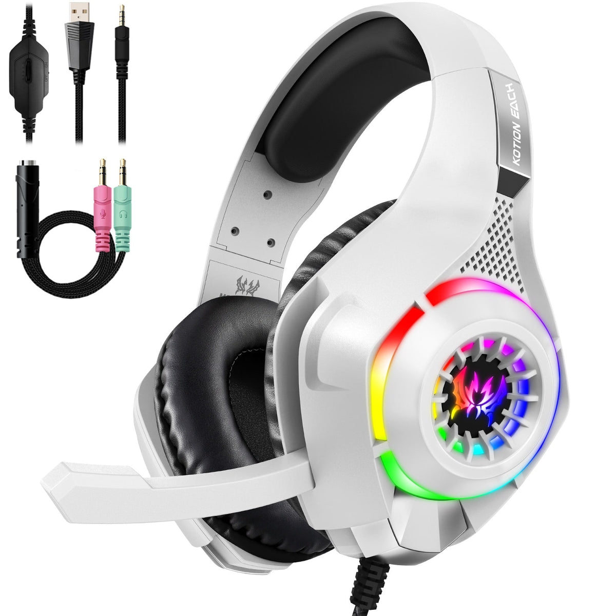 Gaming Headphones with Mic and LED Lights Wired Headset with Microphone USB and 3.5mm Jack - Image 5