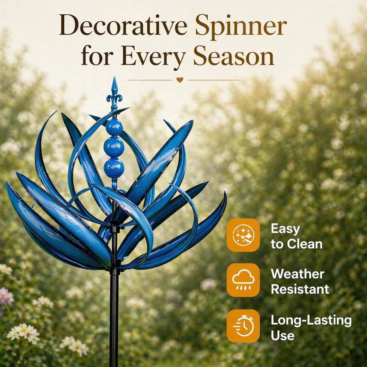 Garden Wind Spinners with Metal Lotus Flower Design and Kinetic Dual-Direction Rotation - Image 3
