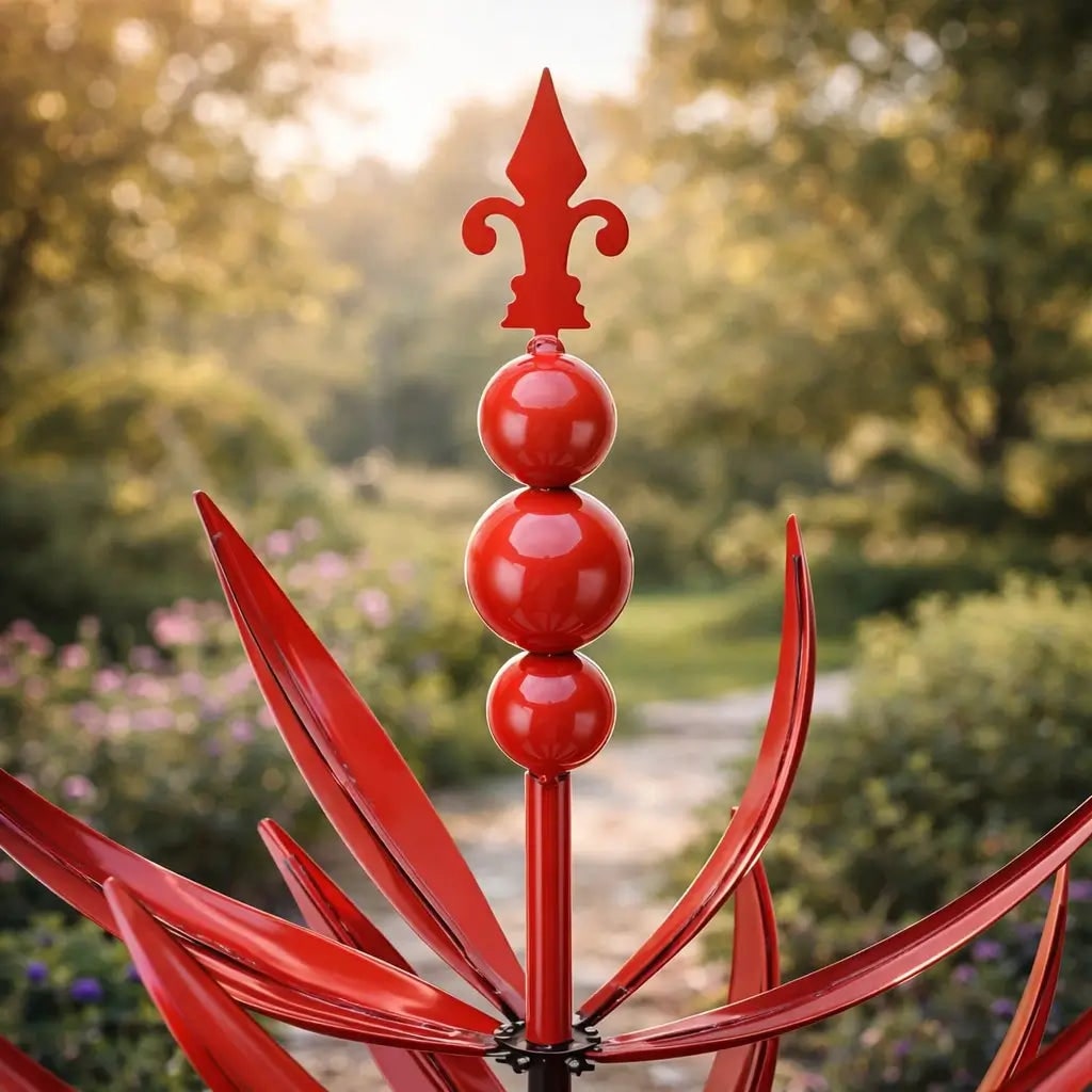 Garden Wind Spinners with Metal Lotus Flower Design and Kinetic Dual-Direction Rotation - Image 5