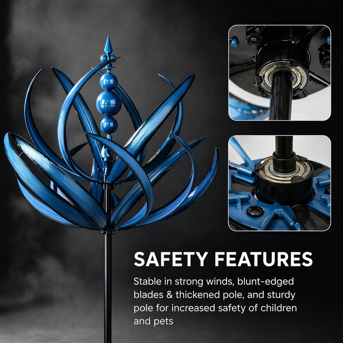 Garden Wind Spinners with Metal Lotus Flower Design and Kinetic Dual-Direction Rotation - Image 9