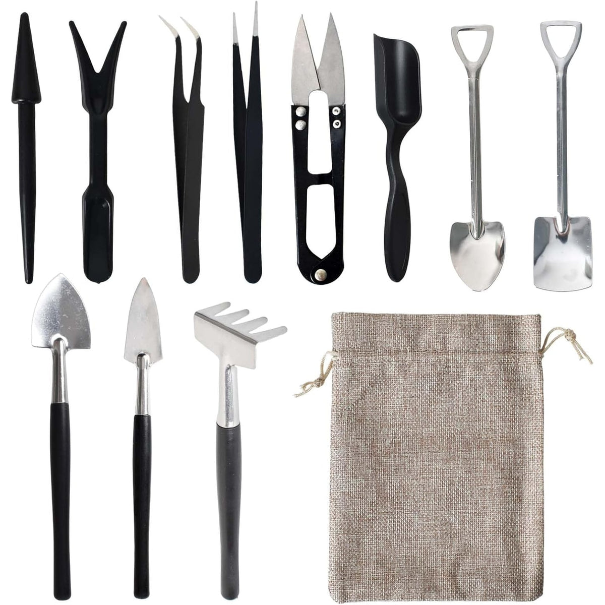 Gardening Tool Set Kit with Miniature Tweezers and Drawstring Pouch for Succulents Lawn Edger - Image 1
