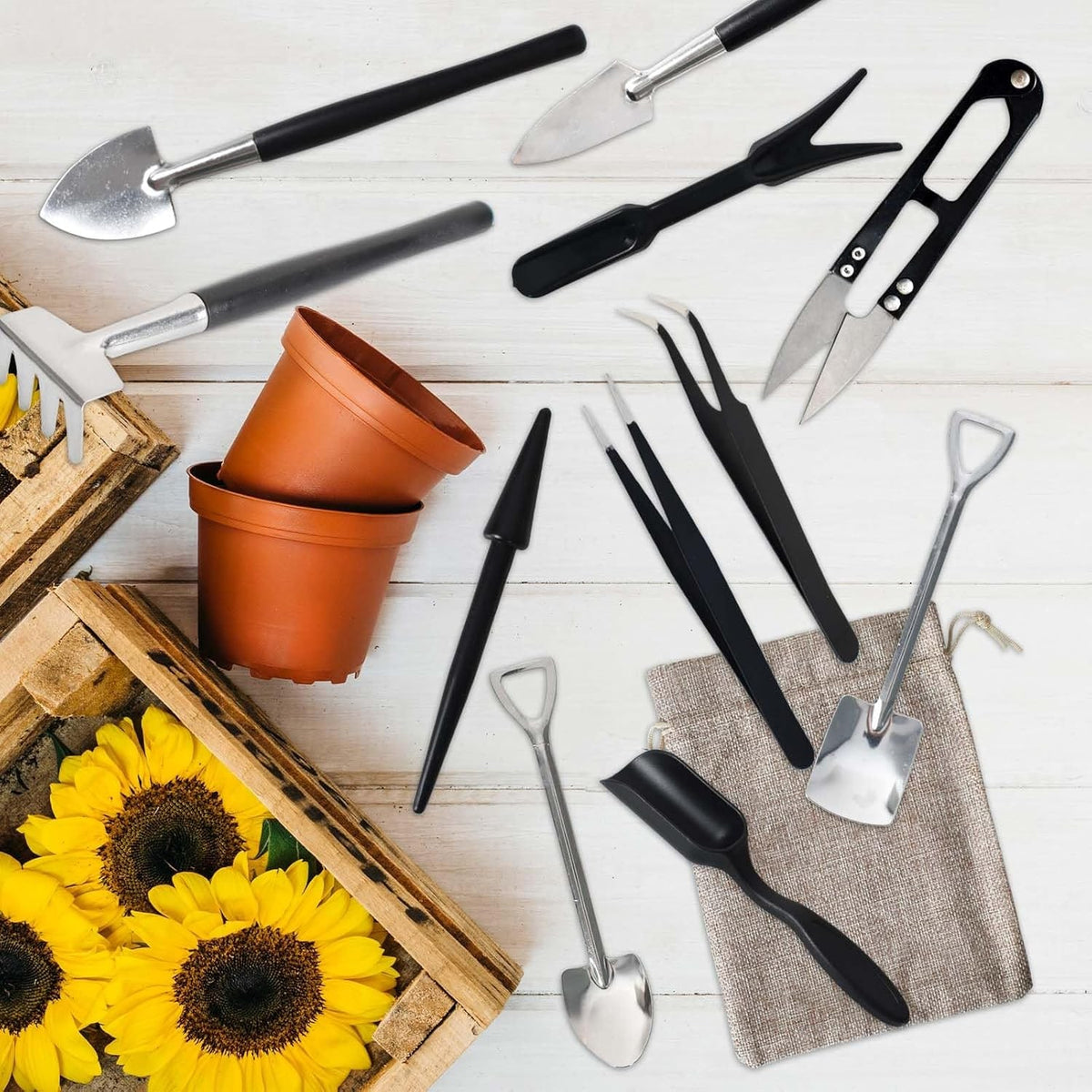 Gardening Tool Set Kit with Miniature Tweezers and Drawstring Pouch for Succulents Lawn Edger - Image 2