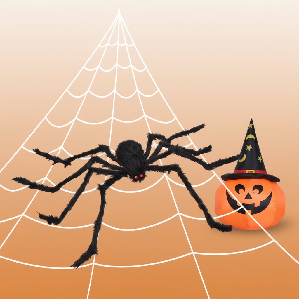 Giant Halloween Spider Decoration with Poseable Legs and Web Blow Up - Image 1