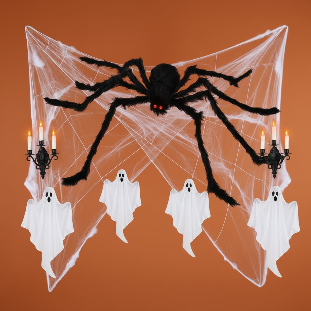 Giant Halloween Spider Decoration with Poseable Legs and Web Blow Up - Image 2