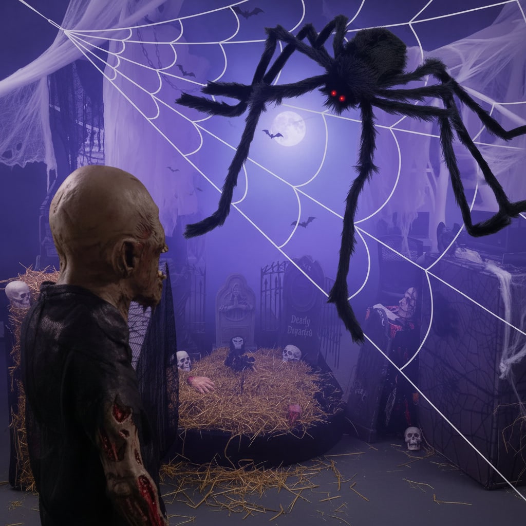 Giant Halloween Spider Decoration with Poseable Legs and Web Blow Up - Image 4