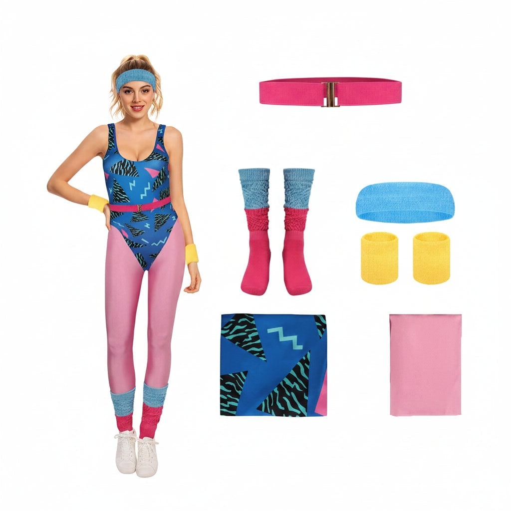Girls' Halloween 80s Costume Party Outfit Workout Aerobics Leotard Leggings Leg Warmers Set - Image 5
