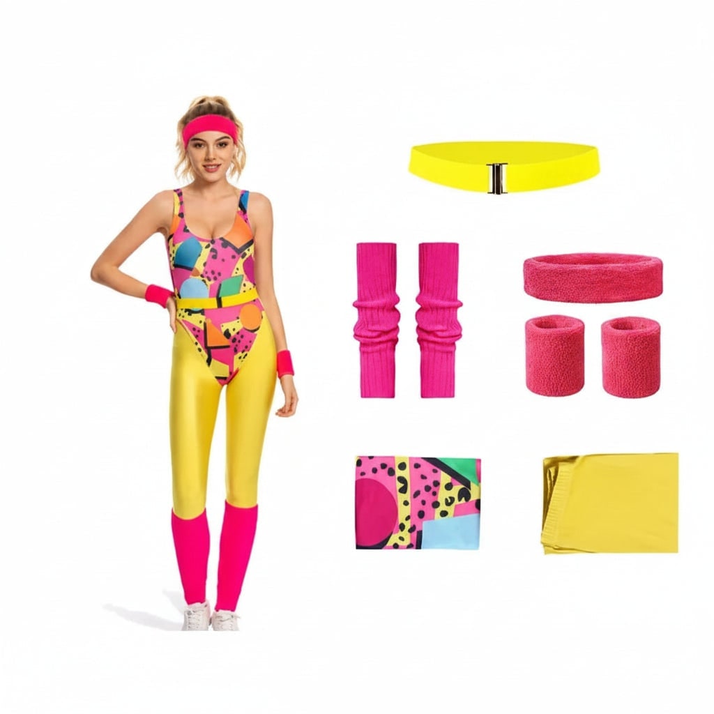 Girls' Halloween 80s Costume Party Outfit Workout Aerobics Leotard Leggings Leg Warmers Set - Image 6