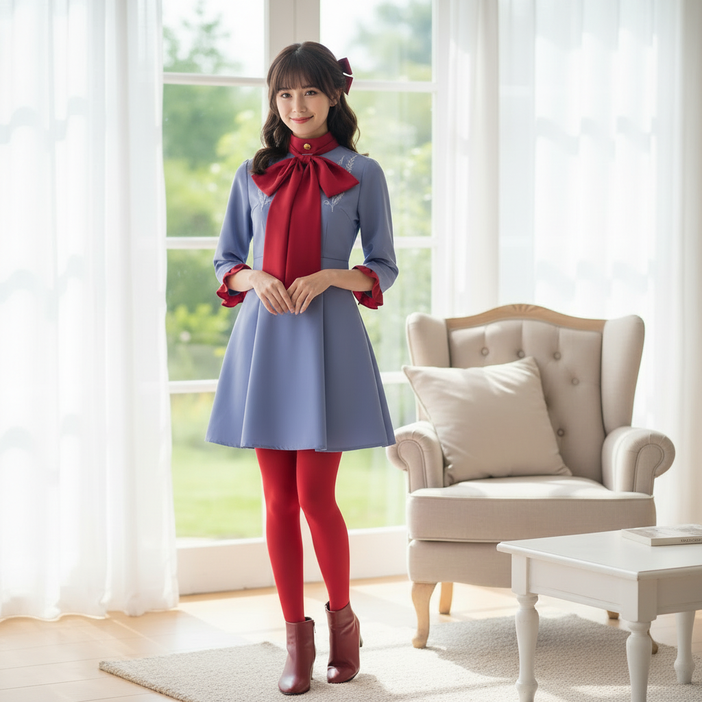 Girls' Halloween Anime Cosplay Costume Dress and Suit Set with Red Bow Tie and Collar for Party - Image 2