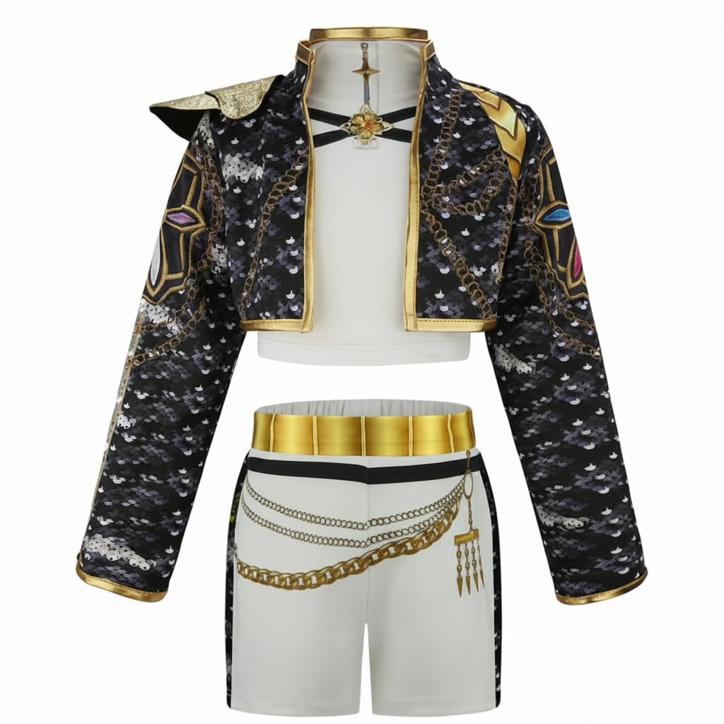 Girls' Halloween Dance Costume and Belly Dancer Suit Two Piece Set with Sequined Crop Top and A-Line Skirt - Image 4