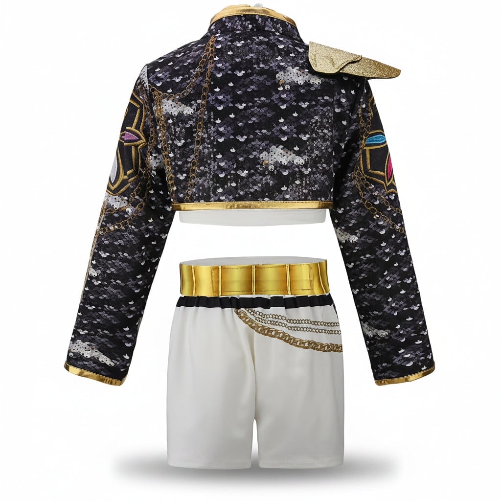 Girls' Halloween Dance Costume and Belly Dancer Suit Two Piece Set with Sequined Crop Top and A-Line Skirt - Image 5