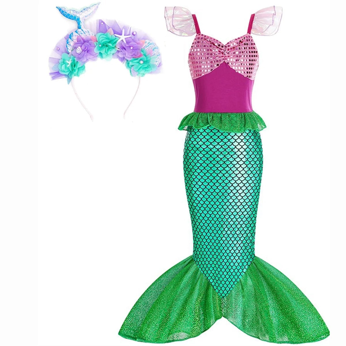 Girls' Halloween Mermaid Costume Outfit with Accessories for Dress-Up Party Ariel - Image 10