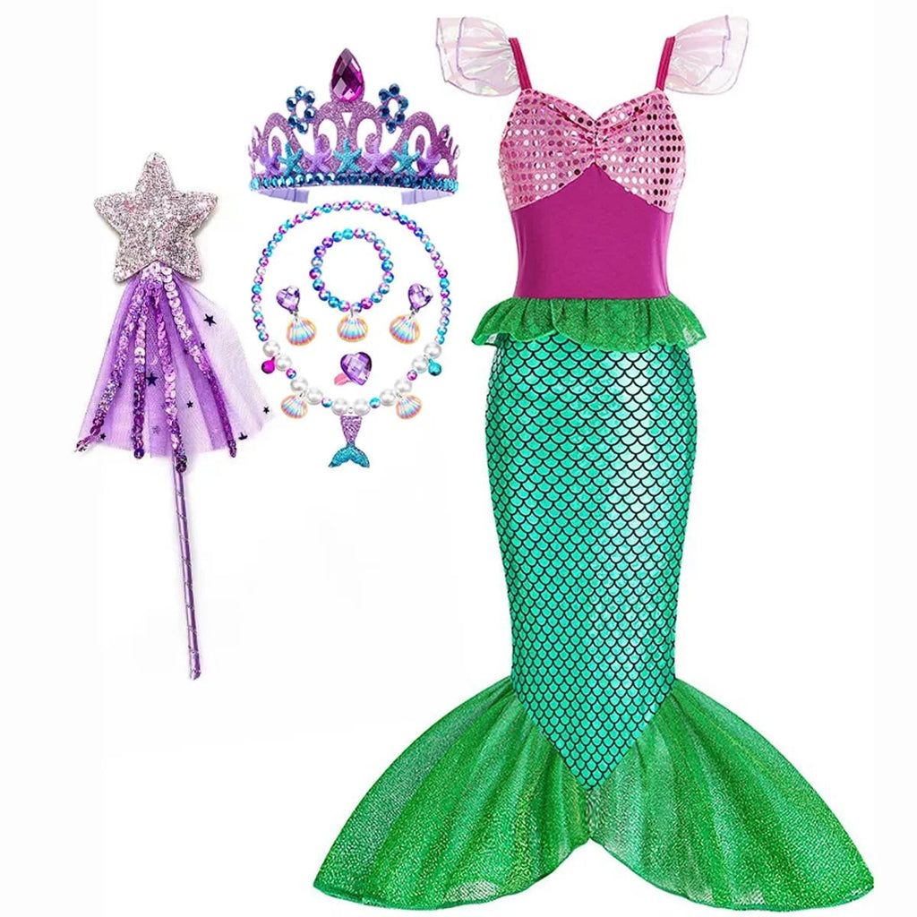 Girls' Halloween Mermaid Costume Outfit with Accessories for Dress-Up Party Ariel - Image 11