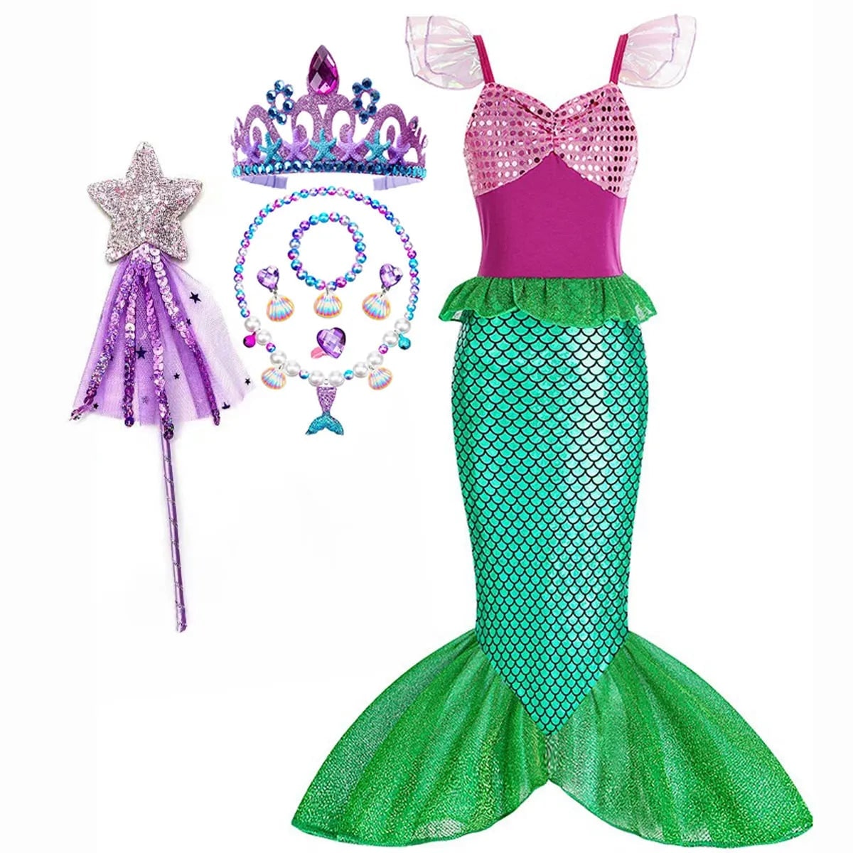 Girls' Halloween Mermaid Costume Outfit with Accessories for Dress-Up Party Ariel - Image 11