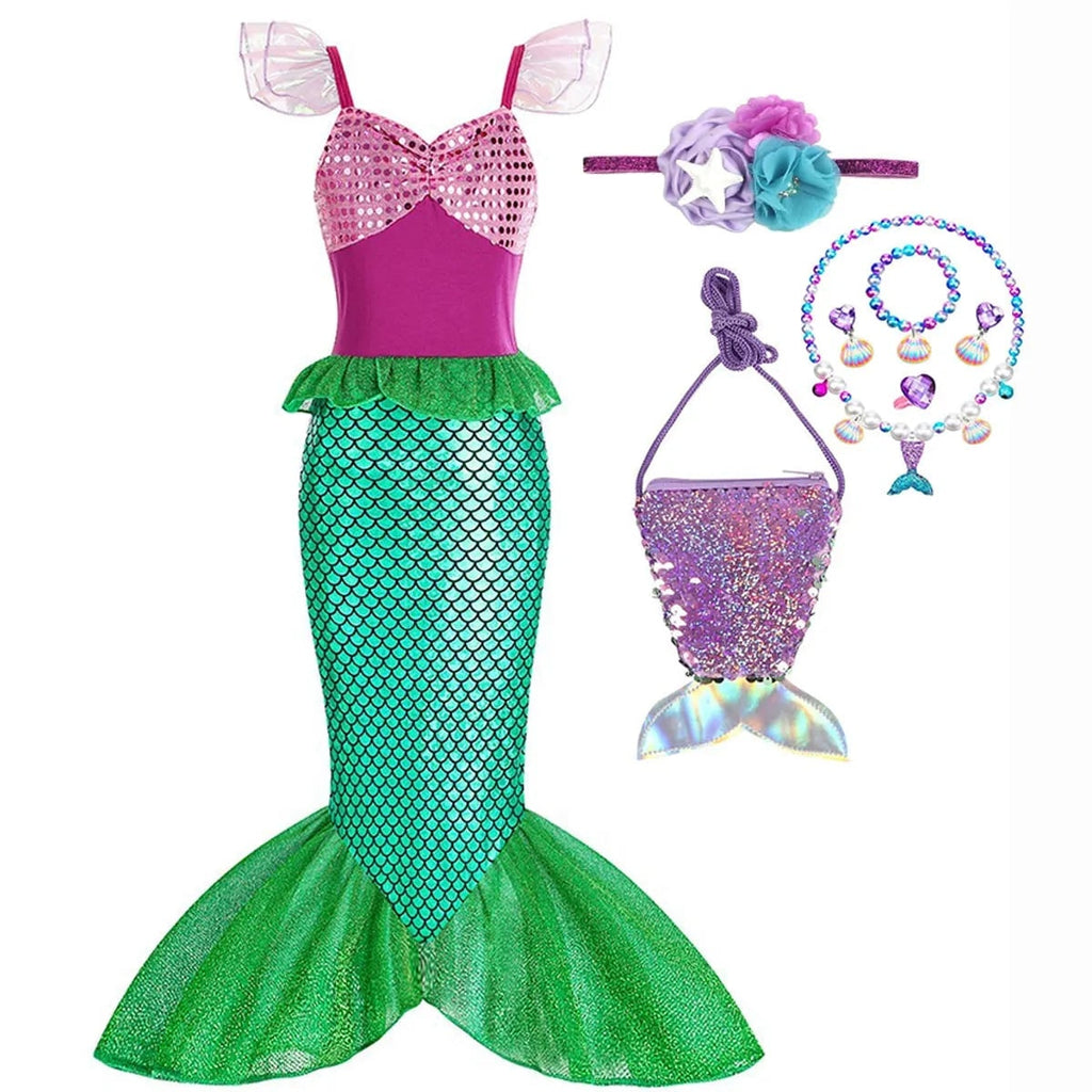 Girls' Halloween Mermaid Costume Outfit with Accessories for Dress-Up Party Ariel - Image 12