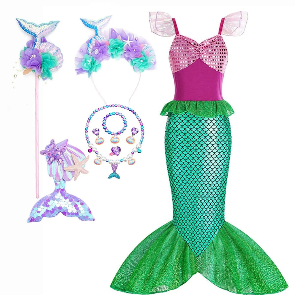Girls' Halloween Mermaid Costume Outfit with Accessories for Dress-Up Party Ariel - Image 13