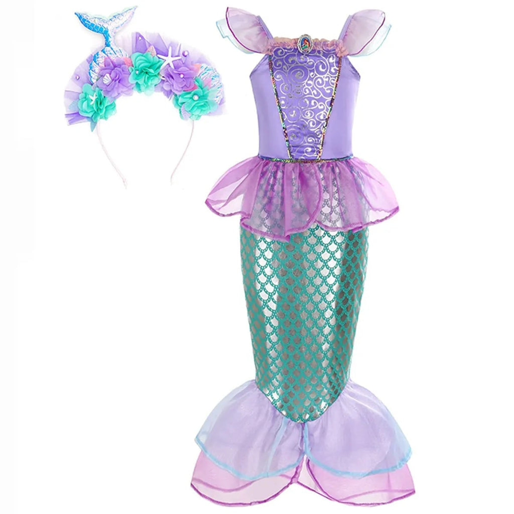 Girls' Halloween Mermaid Costume Outfit with Accessories for Dress-Up Party Ariel - Image 2