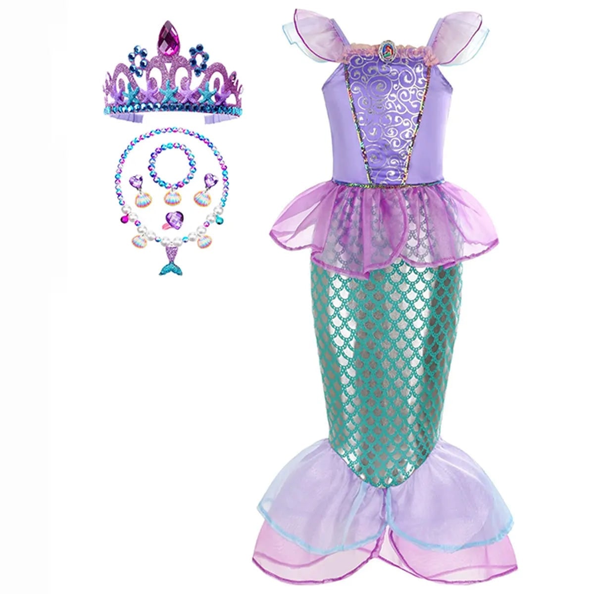Girls' Halloween Mermaid Costume Outfit with Accessories for Dress-Up Party Ariel - Image 3