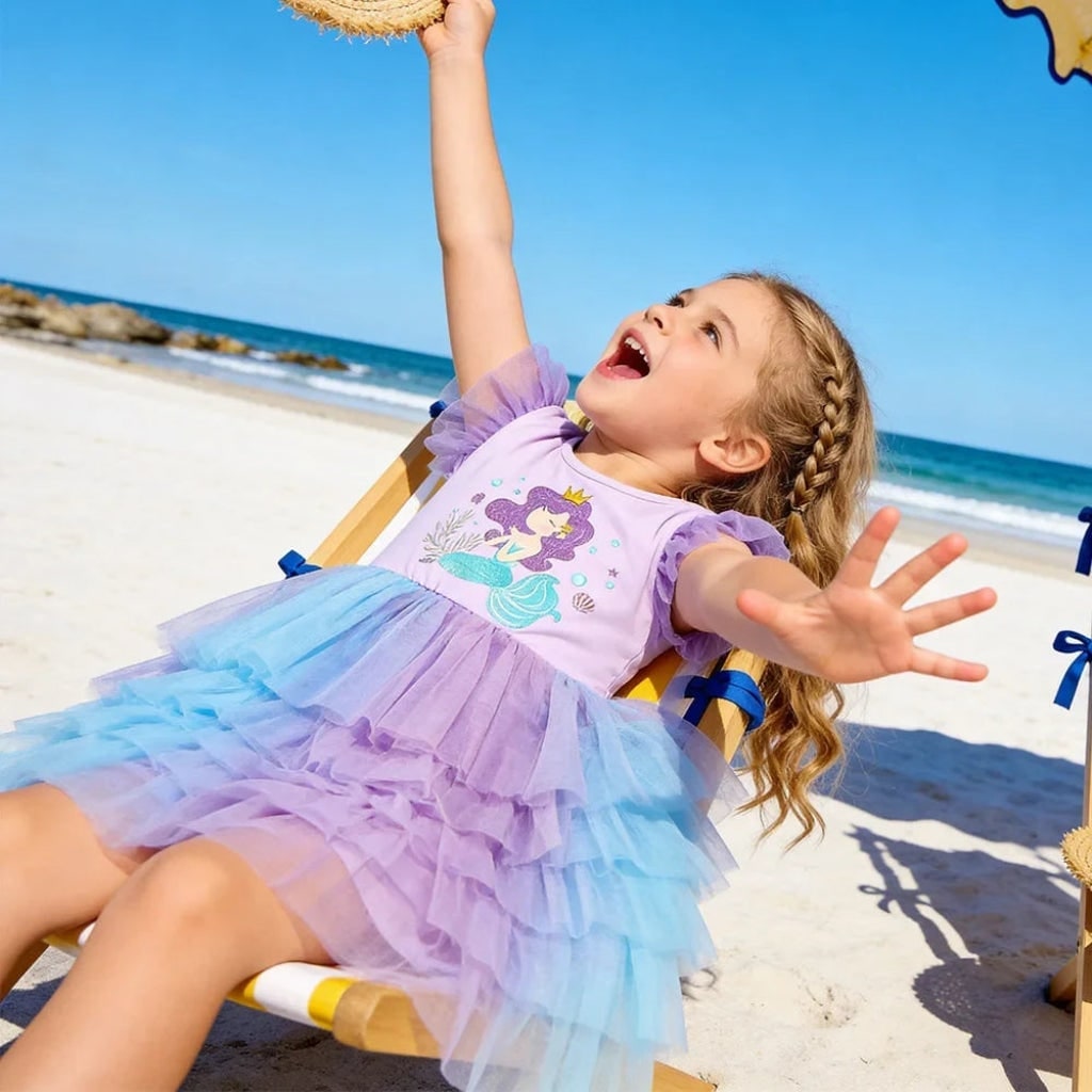 Girls' Halloween Mermaid Tutu Dress with Tiered Skirt for Party and Costume Dress-Up - Image 2