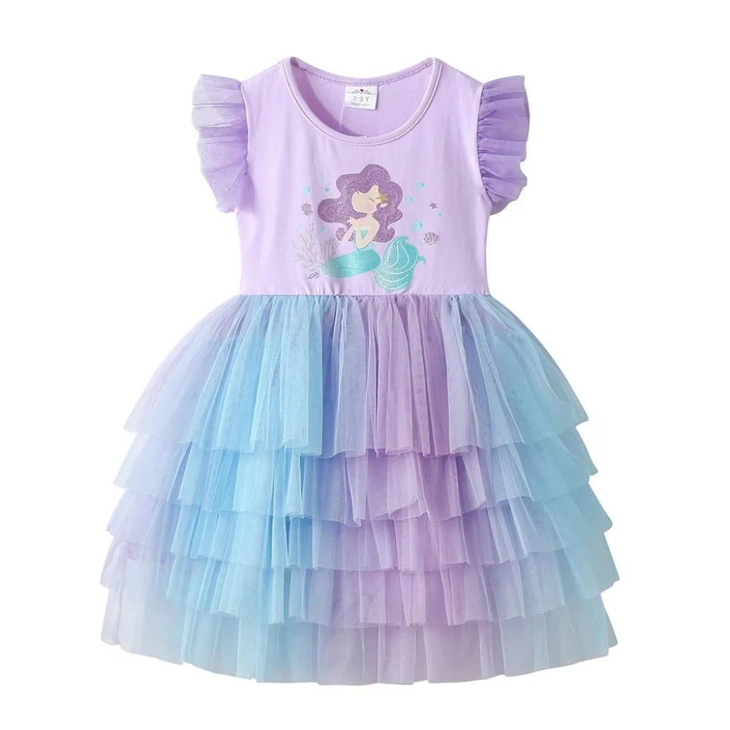 Girls' Halloween Mermaid Tutu Dress with Tiered Skirt for Party and Costume Dress-Up - Image 5