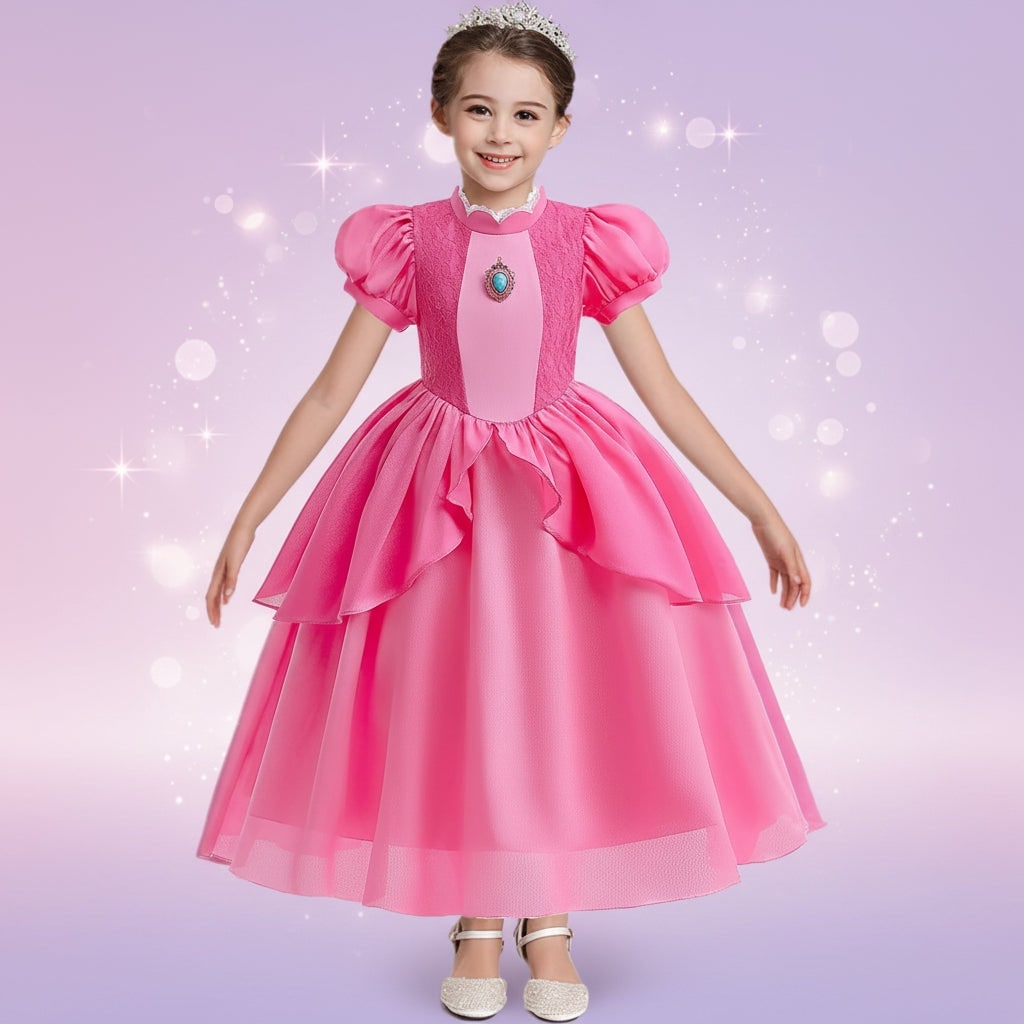 Girls' Halloween mushroom princess and Toadstool Costume Dress Set with Crown Gloves and Wand - Image 1