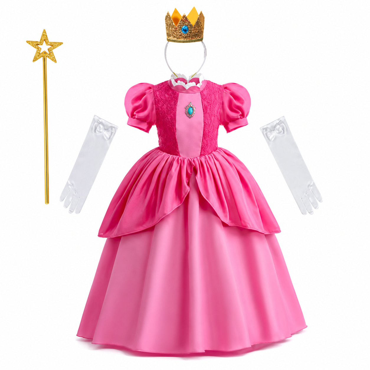 Girls' Halloween mushroom princess and Toadstool Costume Dress Set with Crown Gloves and Wand - Image 4