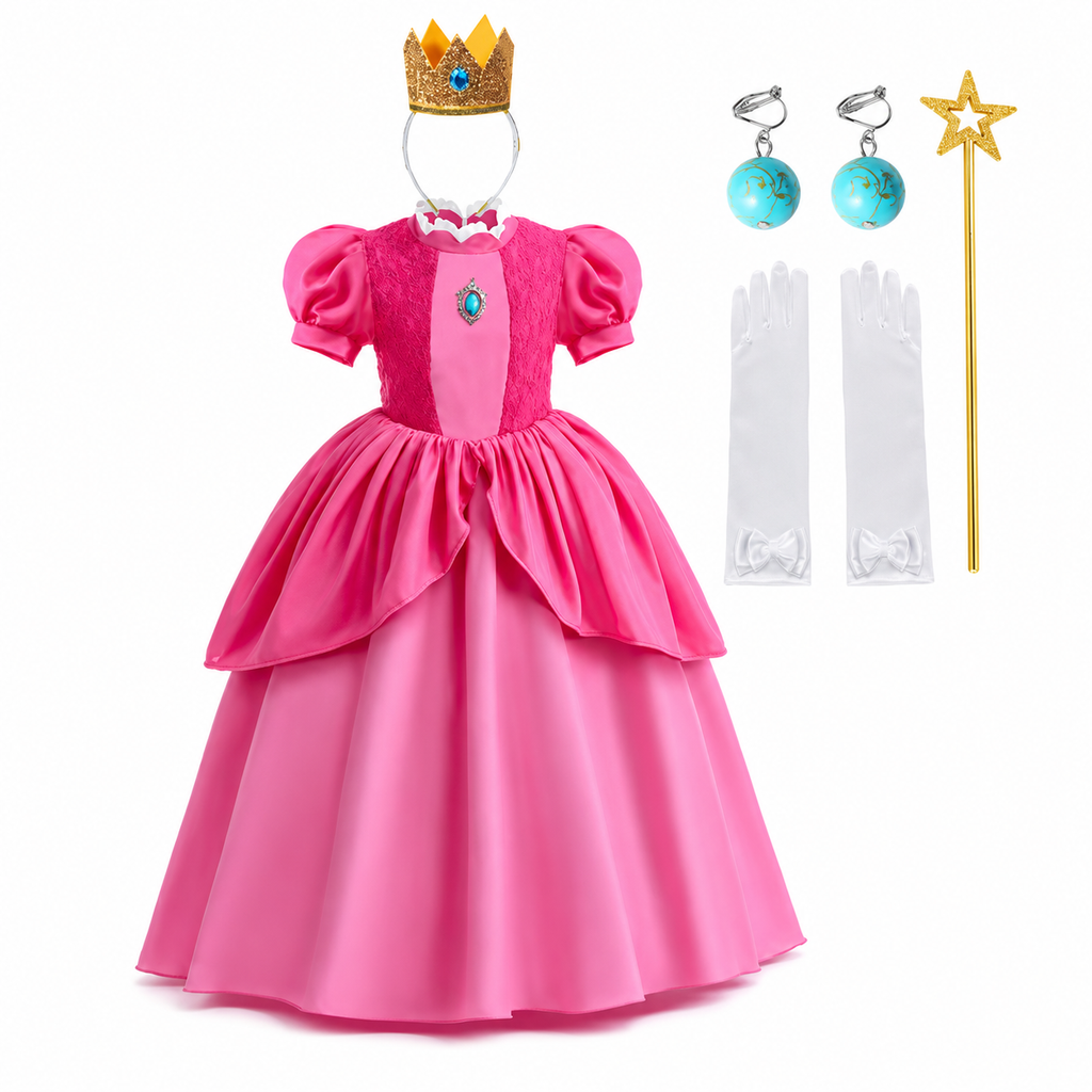 Girls' Halloween mushroom princess and Toadstool Costume Dress Set with Crown Gloves and Wand - Image 5