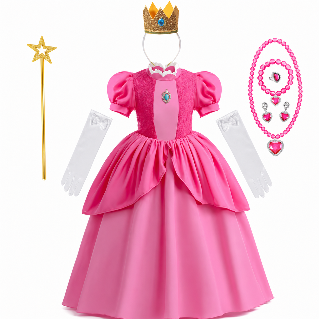 Girls' Halloween mushroom princess and Toadstool Costume Dress Set with Crown Gloves and Wand - Image 6