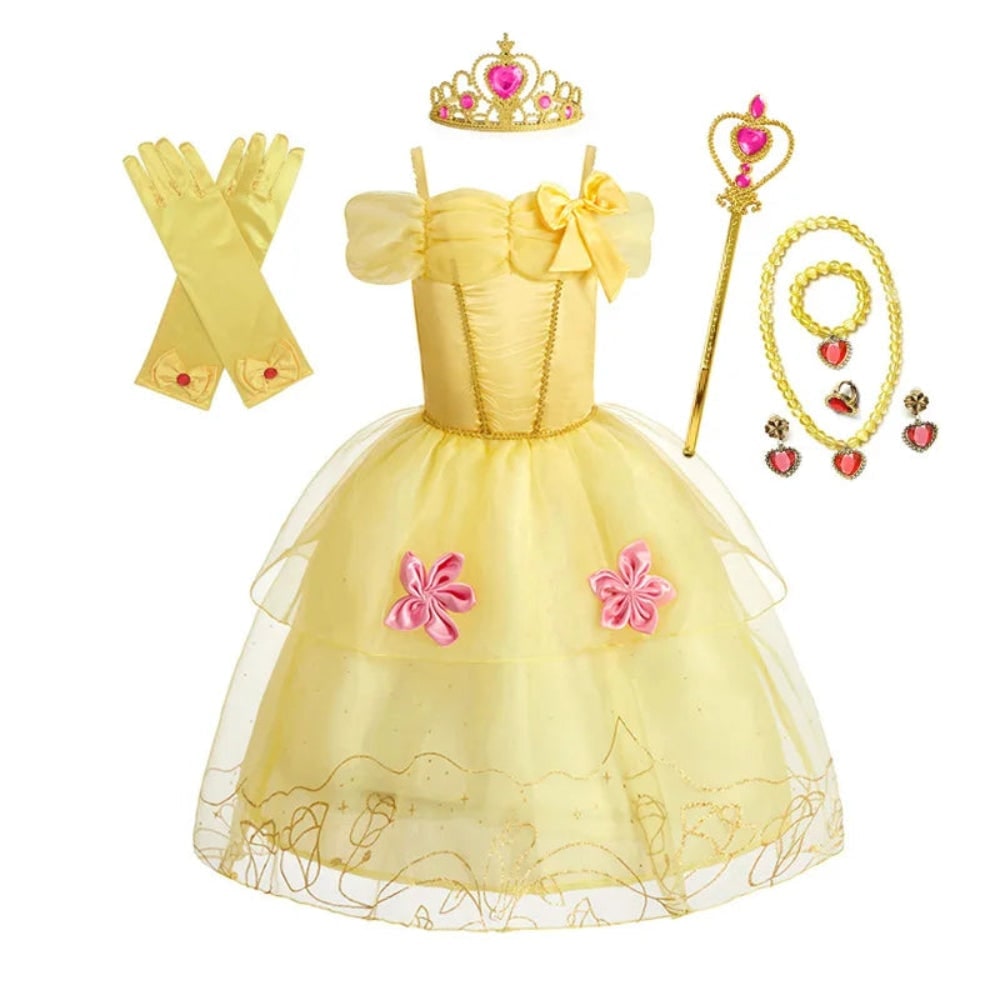 Girls' Halloween Princess Costume and Dresses for Dress Up Tiara Gloves Games - Image 3