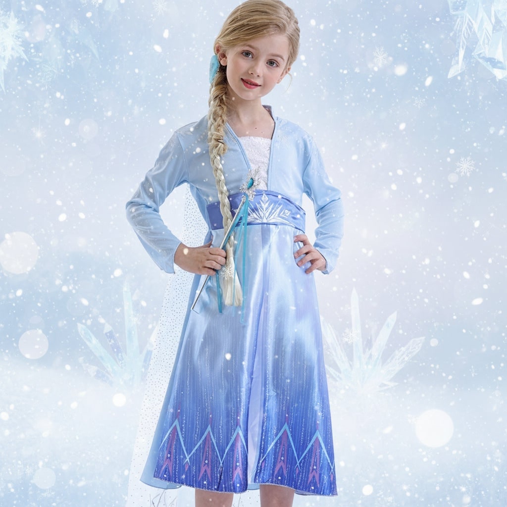 Girls' Halloween Princess Costume Dress with Cape and Wand Accessory Set - Image 1