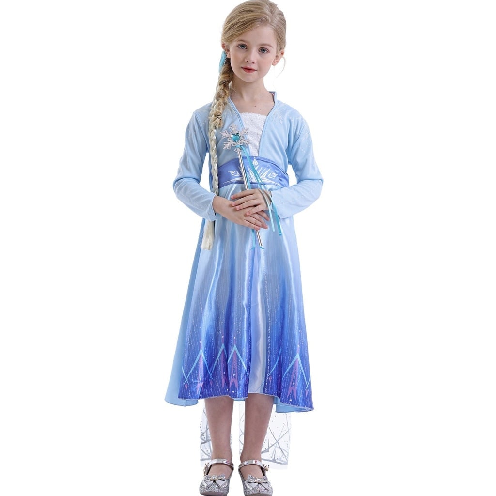 Girls' Halloween Princess Costume Dress with Cape and Wand Accessory Set - Image 3