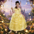 Girls' Halloween Princess Costume Dress with Gold Sequin Bodice and Star Wand - Image 1