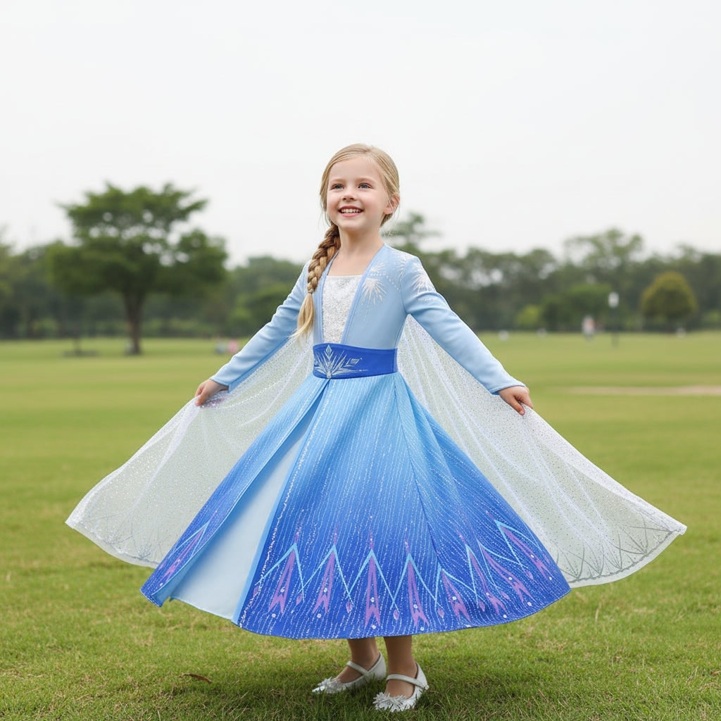 Girls' Halloween Princess Costume Dress with Tiara Wand and Gloves Dorothy Wizard Of Oz - Image 1