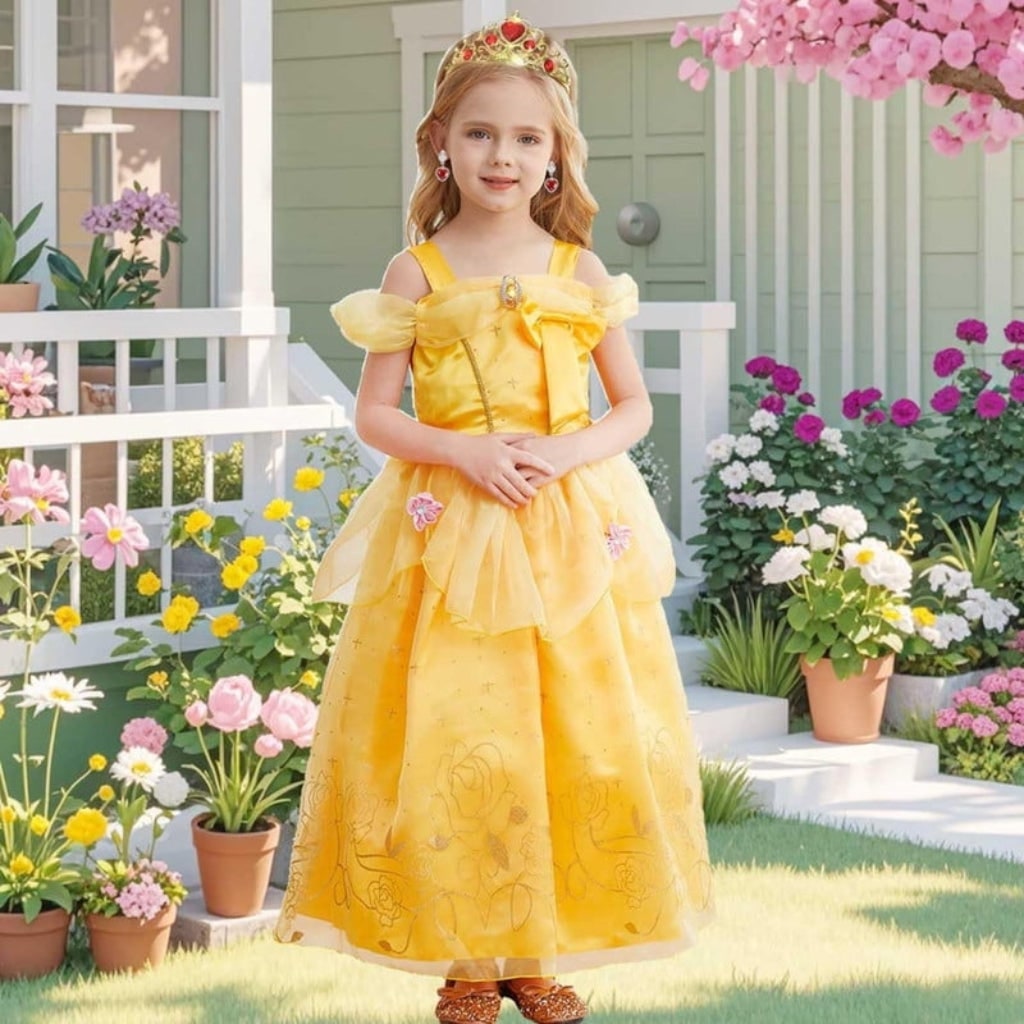 Girls' Halloween Princess Costume Dress with Tulle Skirt Tiara and Accessories Set - Image 1
