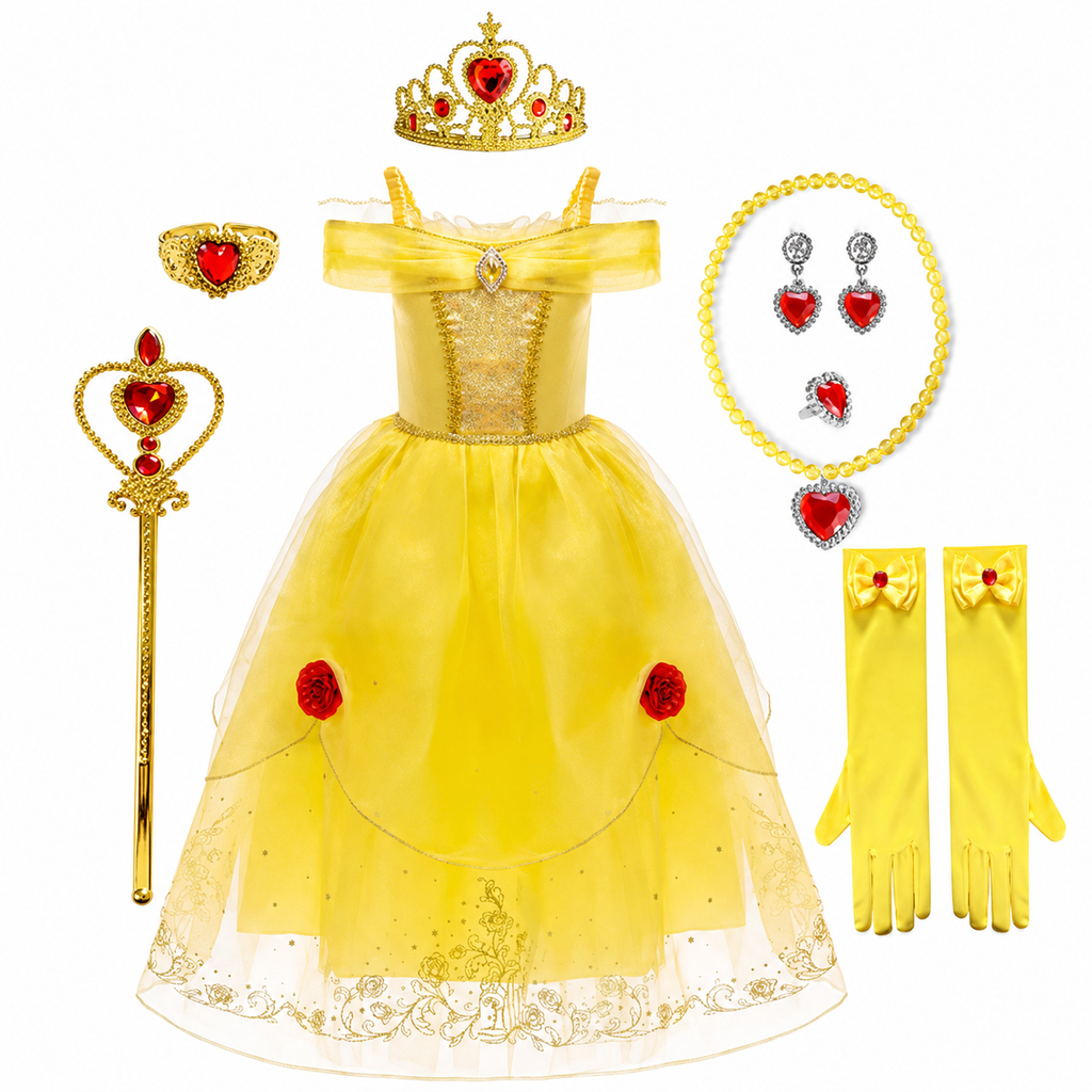 Girls' Halloween Princess Costume Dress with Tulle Skirt Tiara and Accessories Set - Image 14