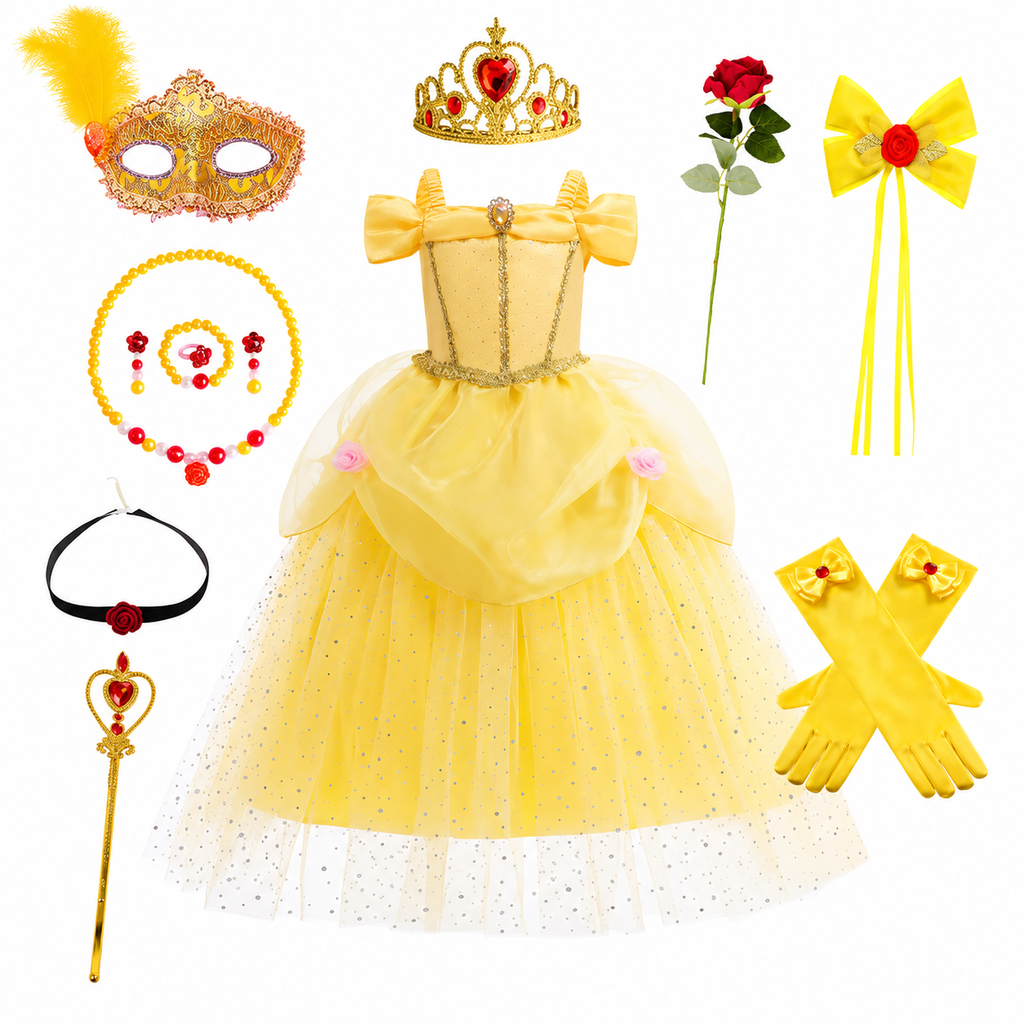Girls' Halloween Princess Costume Dress with Tulle Skirt Tiara and Accessories Set - Image 16