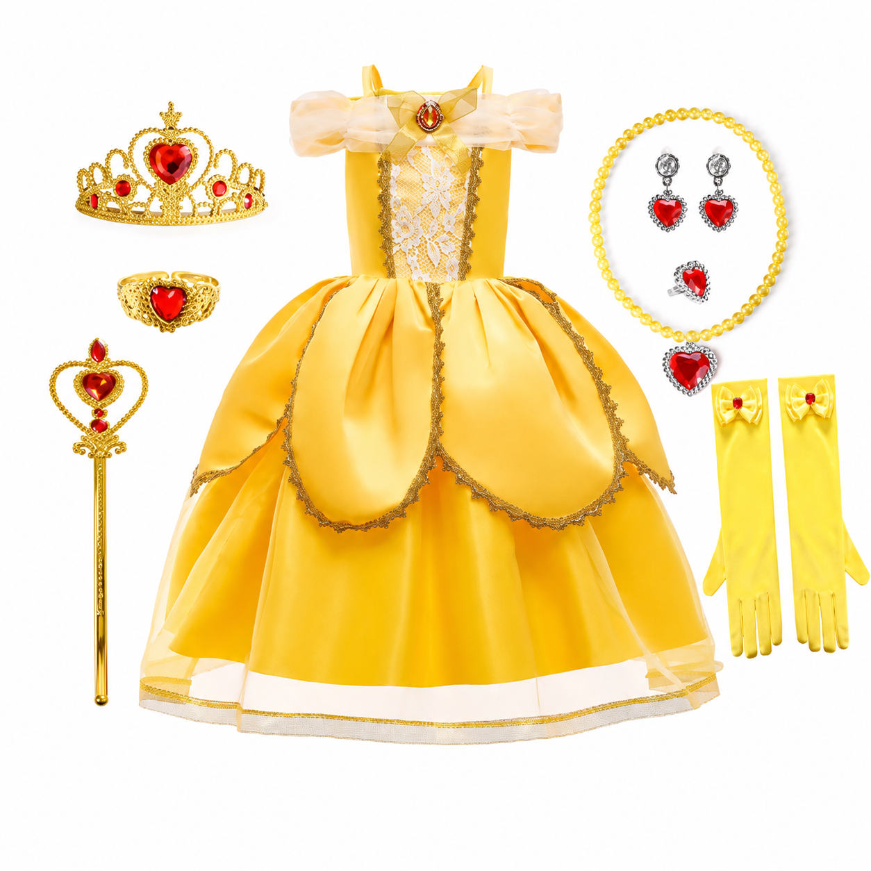 Girls' Halloween Princess Costume Dress with Tulle Skirt Tiara and Accessories Set - Image 2