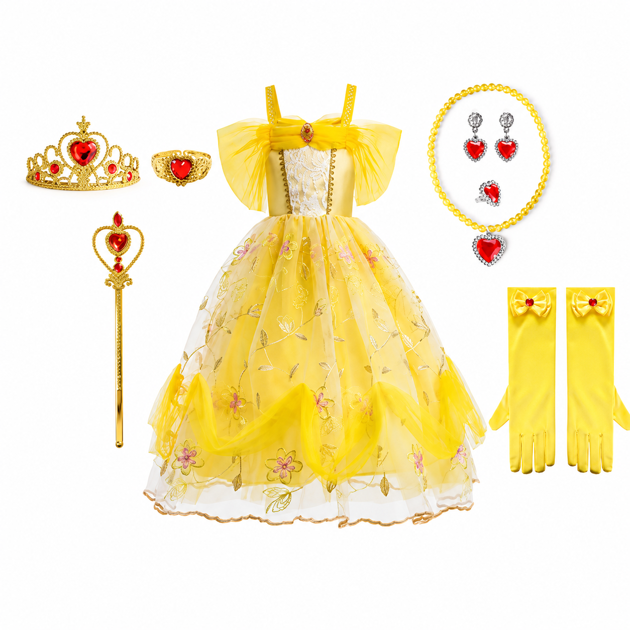 Girls' Halloween Princess Costume Dress with Tulle Skirt Tiara and Accessories Set - Image 3