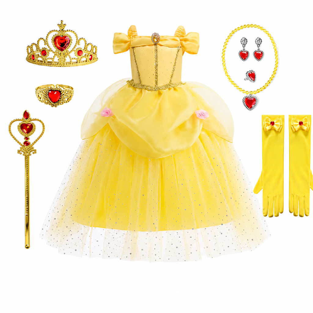 Girls' Halloween Princess Costume Dress with Tulle Skirt Tiara and Accessories Set - Image 9