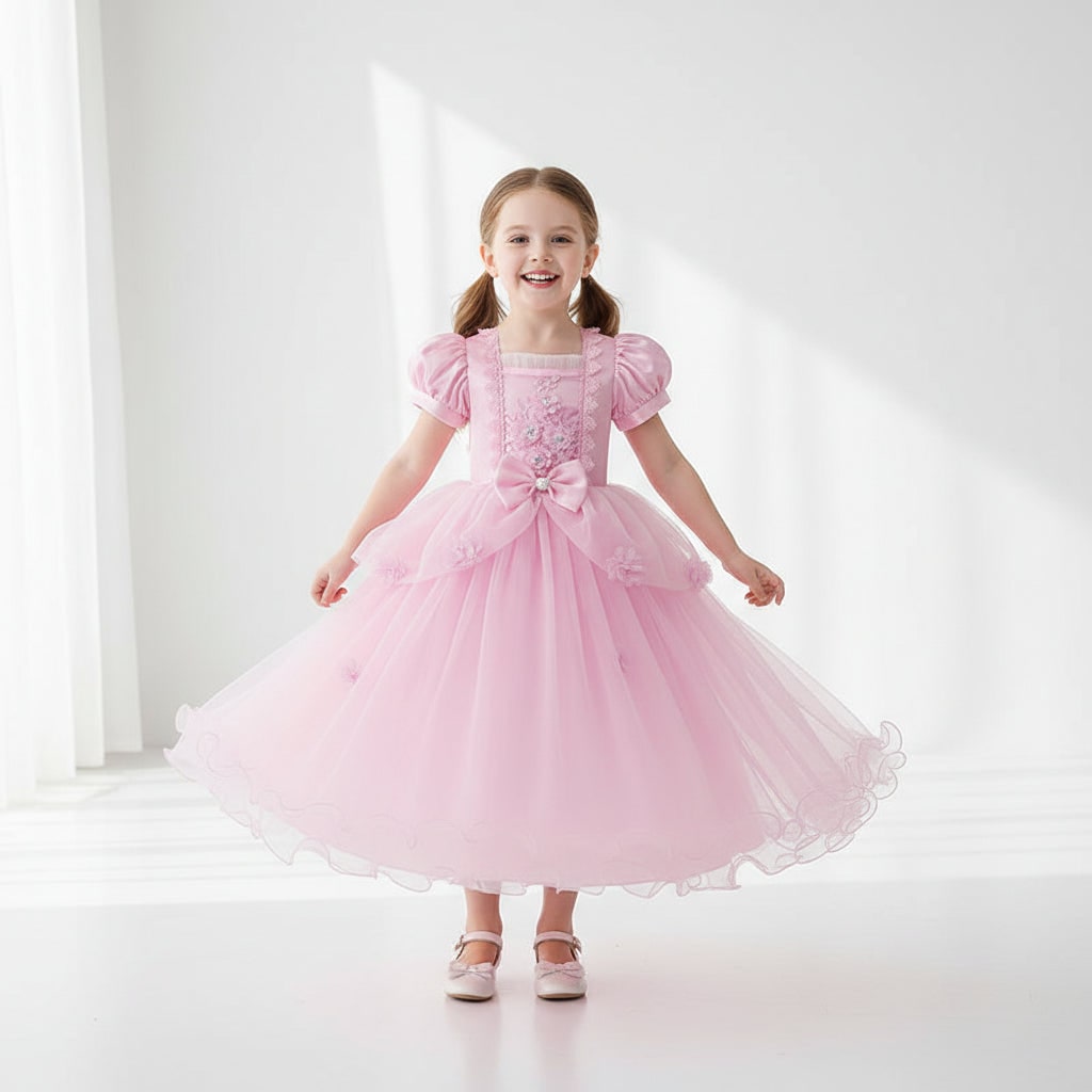 Girls' Halloween Princess Dress for Party Costume with Puff Sleeves and Tulle Skirt - Image 1