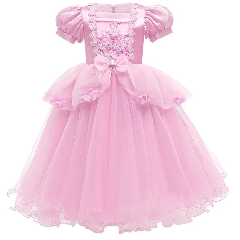 Girls' Halloween Princess Dress for Party Costume with Puff Sleeves and Tulle Skirt - Image 2