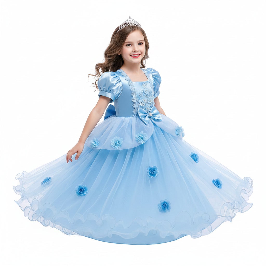 Girls' Halloween Princess Dress for Party Costume with Puff Sleeves and Tulle Skirt - Image 4